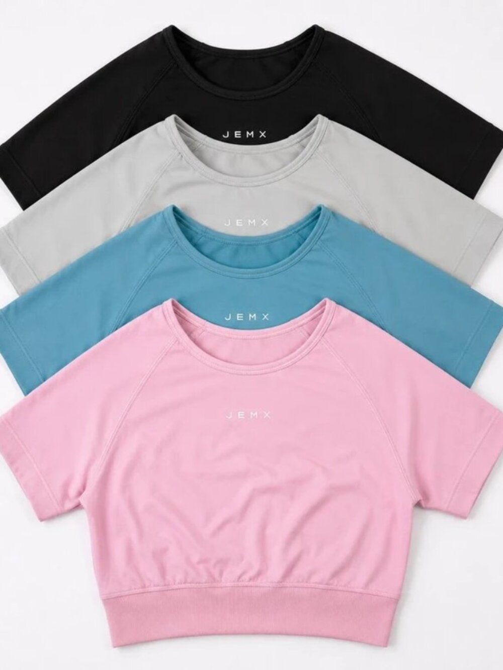 4 pack Women's Short Sleeve Crop Top in black gray pink and green